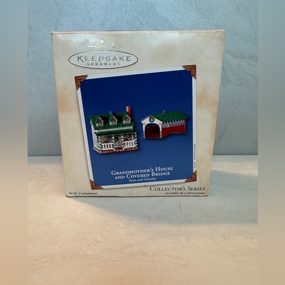 2002 Hallmark Pressed Tin Christmas Ornaments Grandmother House Covered Bridge
